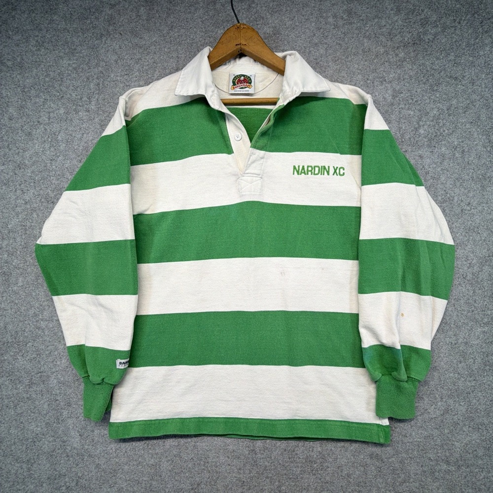 Vintage Barbarian Rugby Shirt Mens M Green Striped Preppy Old Money